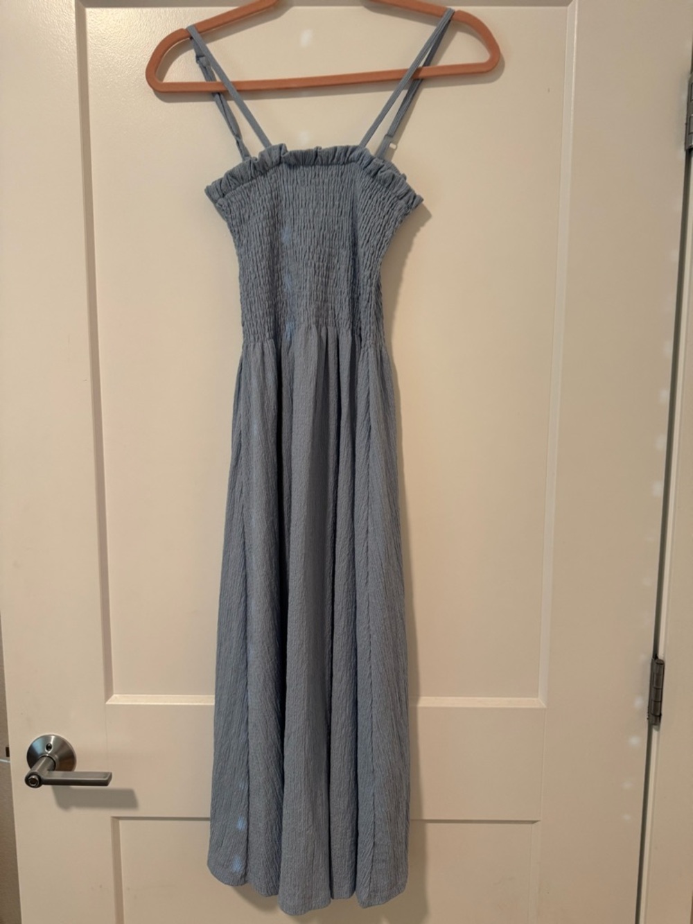 H&M Powder Blue Smocked Maxi Dress | Adjustable Spaghetti Straps Sz. S